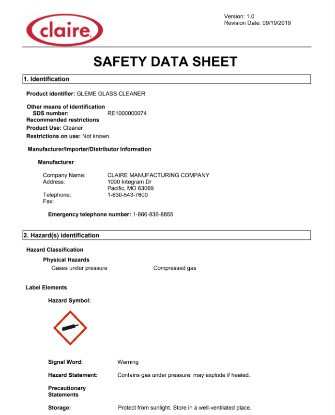 CLR050 Gleme Glass Cleaner Aerosol QFS
